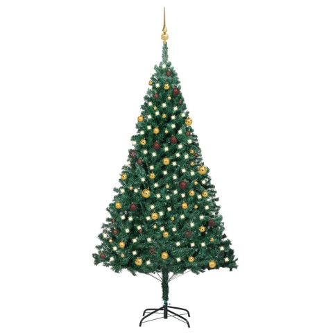 Arbre de Noël artificiel pré-éclairé et boules vert 240 cm - Couleur au choix