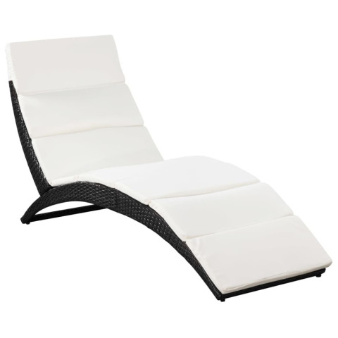 Chaise longue pliable avec coussin Résine tressée - Couleur au choix