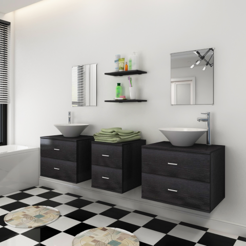 vidaXL 7 pièces de mobilier salle bain et lavabo Noir