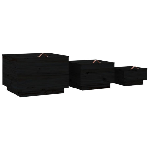 Boîtes de rangement avec couvercles 3 pcs bois massif de pin - Couleur au choix