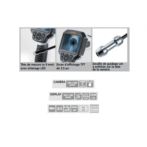 Caméra d'inspection à écran lcd tête 9mm x 5m avec douille de guidage videoscope xxl set