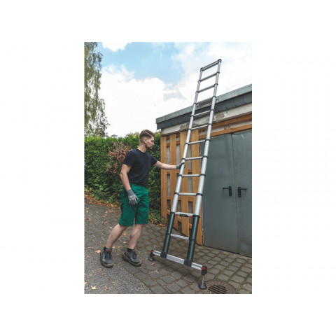 Echelle télescopique avec stabilisateur télescopique pro 3,8 m 13 barreaux charge 150 kg max. 100009