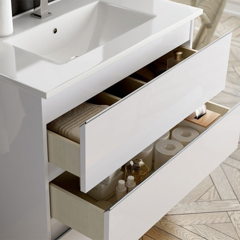 Meuble de salle de bain 100cm simple vasque - 3 tiroirs - palma - blanc