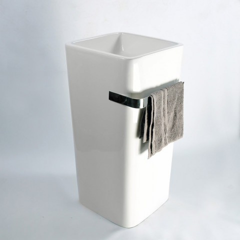 Lave main totem carré avec porte serviette - céramique blanc - 40x85 cm - alto