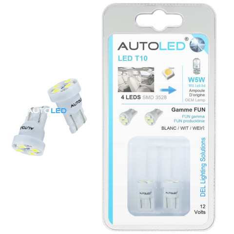 Pack p48 4 ampoules led / t10 (w5w) 4 leds + navette c5w 36mm 3 leds autoled®