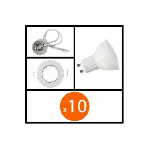 Lot de 10 kits spot led gu10 5 watt (eq. 50 watt) - Couleur et support au choix