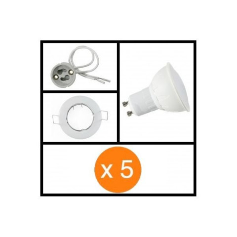Lot de 5 kits spot led gu10 5 watt (eq. 50 watt) - Couleur et support au choix
