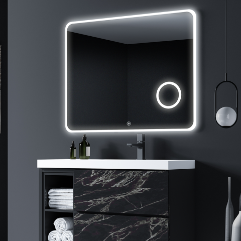 Miroir éclairage led de salle de bain loutro avec interrupteur tactile, anti-buée et loupe - 120x80cm