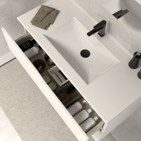Meuble de salle de bain 80cm simple vasque - sans miroir - 2 tiroirs - blanc - luna