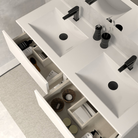 Meuble de salle de bain 120cm double vasque - sans miroir - 4 tiroirs - blanc - luna