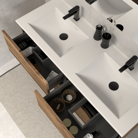 Meuble de salle de bain 120cm double vasque - sans miroir - 4 tiroirs - tabaco (bois foncé) - luna