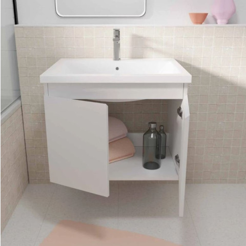 Meuble de salle de bains 60cm à suspendre Blanc 2 Portes - Vasque Blanche - ELEMENTARY Aurlane - LAV1036