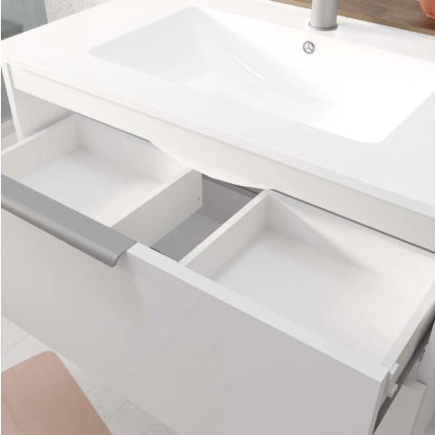 Meuble de salle de bains 60cm suspendu blanc 2 Tiroirs - Vasque blanche - ELEMENTARY Aurlane - LAV1091