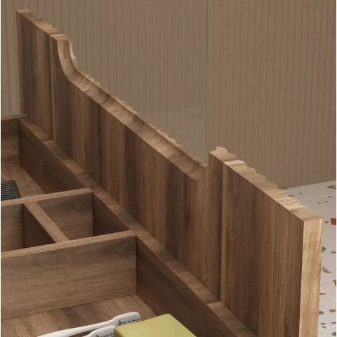 Meuble de Salle de Bains LEON 80cm décor Bois - 2 Tiroirs en MDF Ondules - Vasque ronde 36cm Aurlane - PACM722