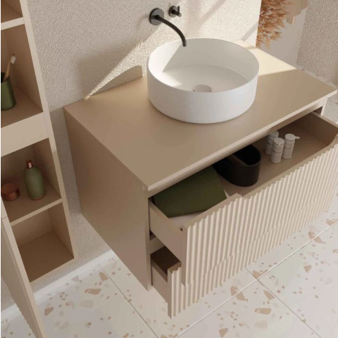 Meuble et colonne de salle de bains LEON 80cm - Façade ondulée - Vasque Ronde 36cm - LEON Aurlane - Couleur au choix