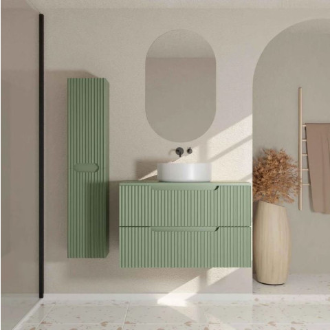 Meuble et colonne de salle de bains LEON 80cm - Façade ondulée - Vasque Ronde 36cm - LEON Aurlane - Couleur au choix