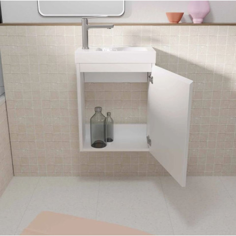 Meuble lave mains Blanc 40x50x22 cm avec vasque en SMC - ELEMENTARY Aurlane - LAV1038