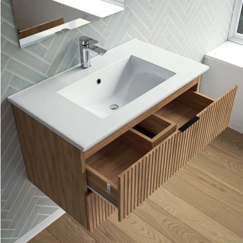 Meuble salle de bain simple vasque 60cm bois MDF ondulé - MILO Aurlane - LAV1031