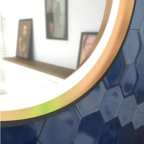 Miroir salle de bain rond Ø55cm noir mat et finition bronze - CIRCLE HORUS LED Aurlane - MIR029