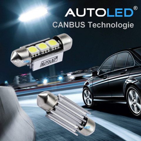 Pack p18 4 ampoules led w5w (t10)+navette c5w 39mm canbus autoled®