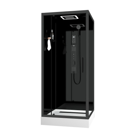 Cabine de douche carrée hydro 90x90x218 cm - porte pivotante - fond & profilés noir mat