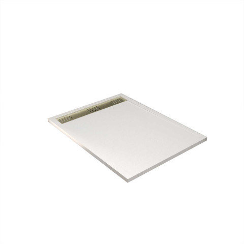 Receveur blanc effet granite en résine epoxy 80x120x3 cm + grille linéaire or brossé Aurlane - PACR284