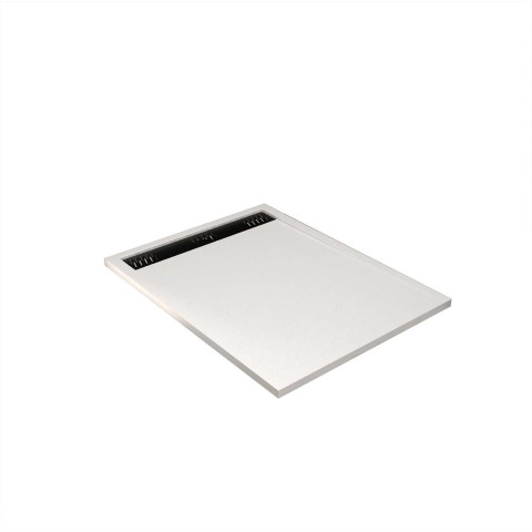 Receveur blanc effet granite en résine epoxy 80x120x3 cm + grille linéaire noire Aurlane - PACR281