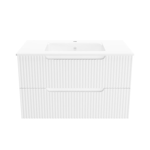 Meuble de salle de bains leon 80cm blanc neige - 2 tiroirs en mdf ondulés - vasque à encastrer Aurlane - PACM729