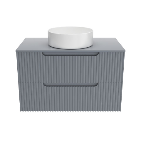 Meuble de salle de bains leon 80cm gris souris - 2 tiroirs en mdf ondulés - vasque ronde ø36cm Aurlane - PACM727