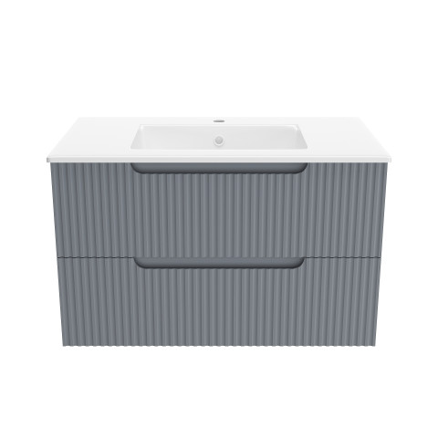 Meuble de salle de bains leon 80cm gris souris - 2 tiroirs en mdf ondulés - vasque à encastrer Aurlane - PACM733