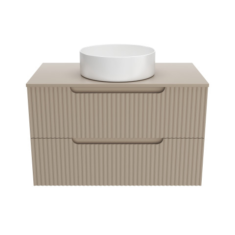 Meuble de salle de bains leon 80cm marron glace - 2 tiroirs en mdf ondulés - vasque ronde ø36cm Aurlane - PACM725