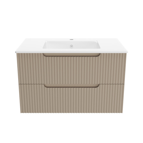 Meuble de Salle de Bains LEON 80cm Marron Glace – 2 Tiroirs en MDF Ondulés – Vasque à encastrer Aurlane - PACM731