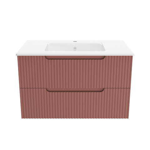 Meuble de Salle de Bains LEON 80cm Terracotta – 2 Tiroirs en MDF Ondulés – Vasque à encastrer Aurlane - PACM730
