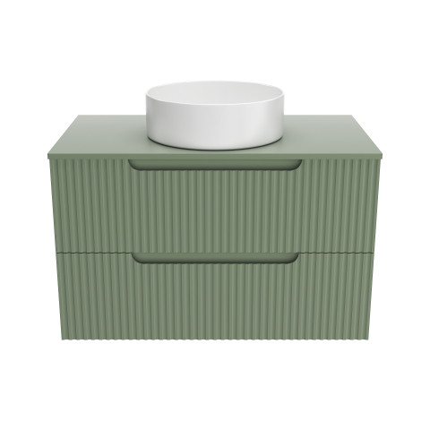 Meuble de salle de bains leon 80cm vert olive - 2 tiroirs en mdf ondulés - vasque ronde ø36cm Aurlane - PACM726