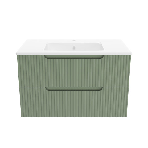 Meuble de salle de bains leon 80cm vert olive - 2 tiroirs en mdf ondulés - vasque à encastrer Aurlane - PACM732