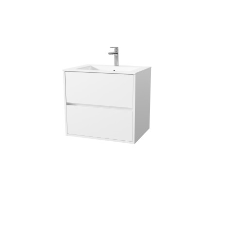 Pack meuble salle de bains 60 cm laqué blanc, 2 tiroirs avec vasque céramique - xenos
