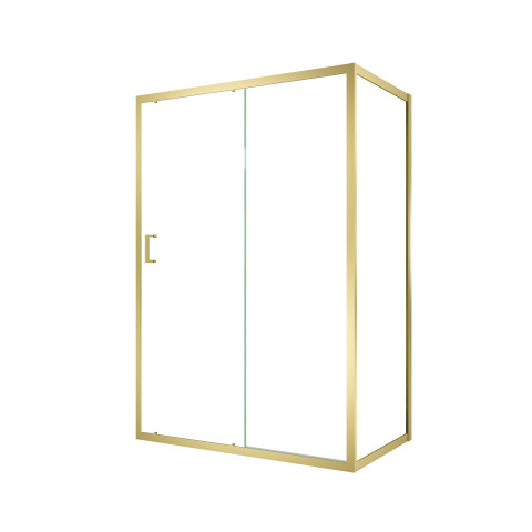 Pack porte de douche coulissante 140x200cm et retour 80cm - profilés or doré brossé - verre 6mm Aurlane - PACF478