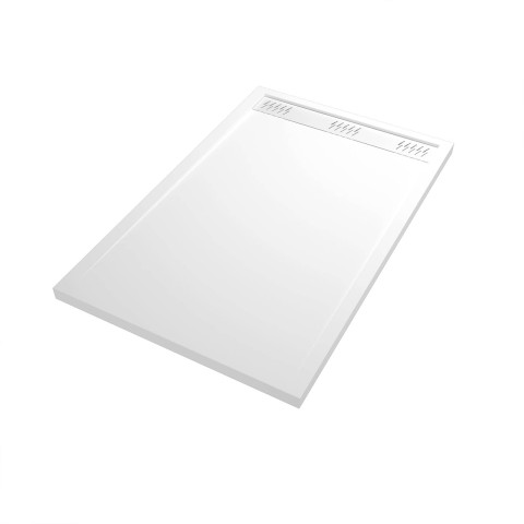 Receveur en acrylique blanc 90x140x5 cm + grilles linéaires chrome et blanche - whiteness ii