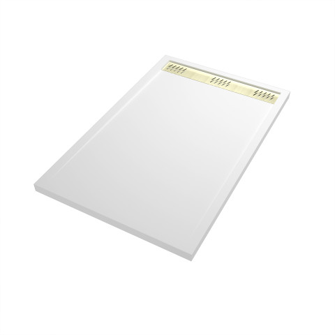 Receveur en acrylique blanc 90x140x5 cm + grilles linéaires chrome et or brossé - whiteness ii