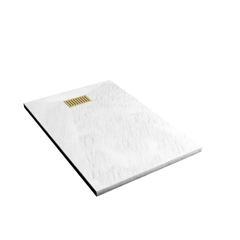 Pack receveur blanc effet pierre 80x120 cm et grille décor linéaire or doré brossé - rock 2