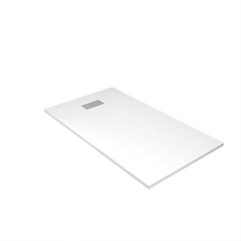 Pack receveur blanc effet pierre 80x140 cm et grille décor perforée en inox - rock 2 Aurlane - PACR232