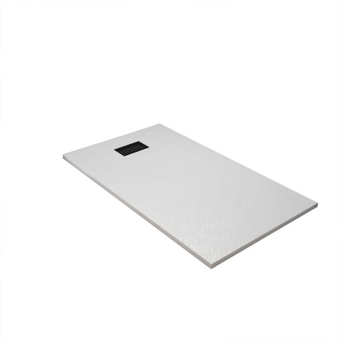 Pack receveur blanc effet pierre 90x140 cm et grille décor linéaire noire mate