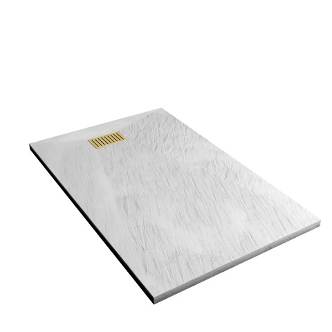 Pack receveur blanc effet pierre 90x140 cm et grille décor linéaire or doré brossé - rock 2