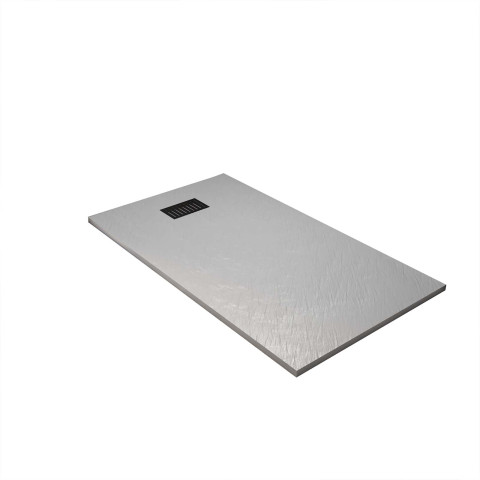 Pack receveur gris effet pierre 80x120 cm et grille décor linéaire noire mate