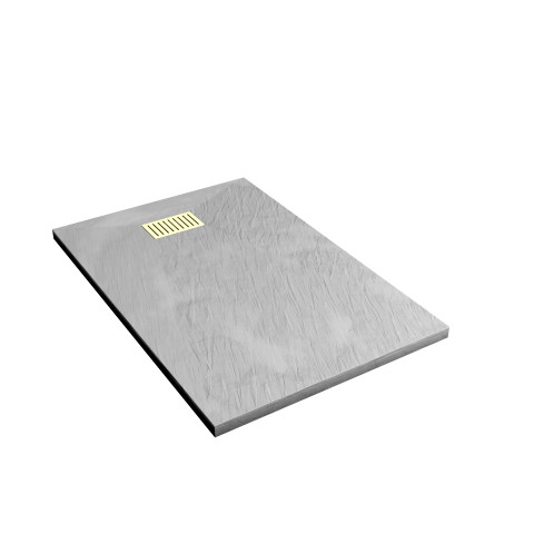 Pack receveur gris effet pierre 80x120 cm et grille décor linéaire or doré brossé - rock 2
