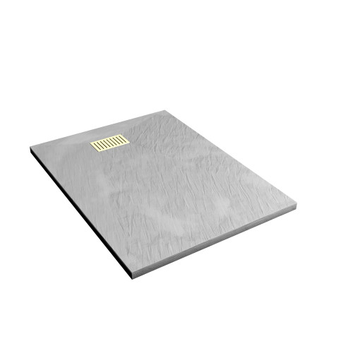 Pack receveur gris effet pierre 90x120 cm et grille décor linéaire or doré brossé - rock 2