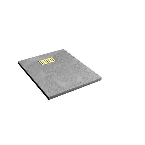 Pack receveur gris effet pierre 70x90 cm et grille décor linéaire or doré brossé - rock 2
