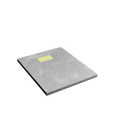 Pack receveur gris effet pierre 70x90 cm et grille décor perforée or doré brossé - rock 2 Aurlane - PACR214