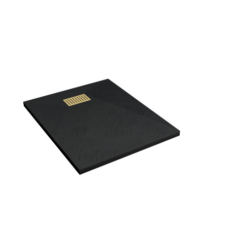 Pack receveur noir effet pierre 80x100 cm et grille décor linéaire or doré brossé - rock 2 Aurlane - PACR200