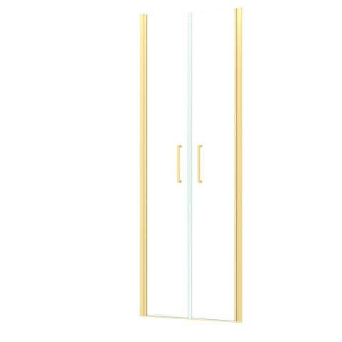 Porte de douche double battant 70x200cm - verre trempé transparent 6mm - profil or doré brossé Aurlane - FAC976
